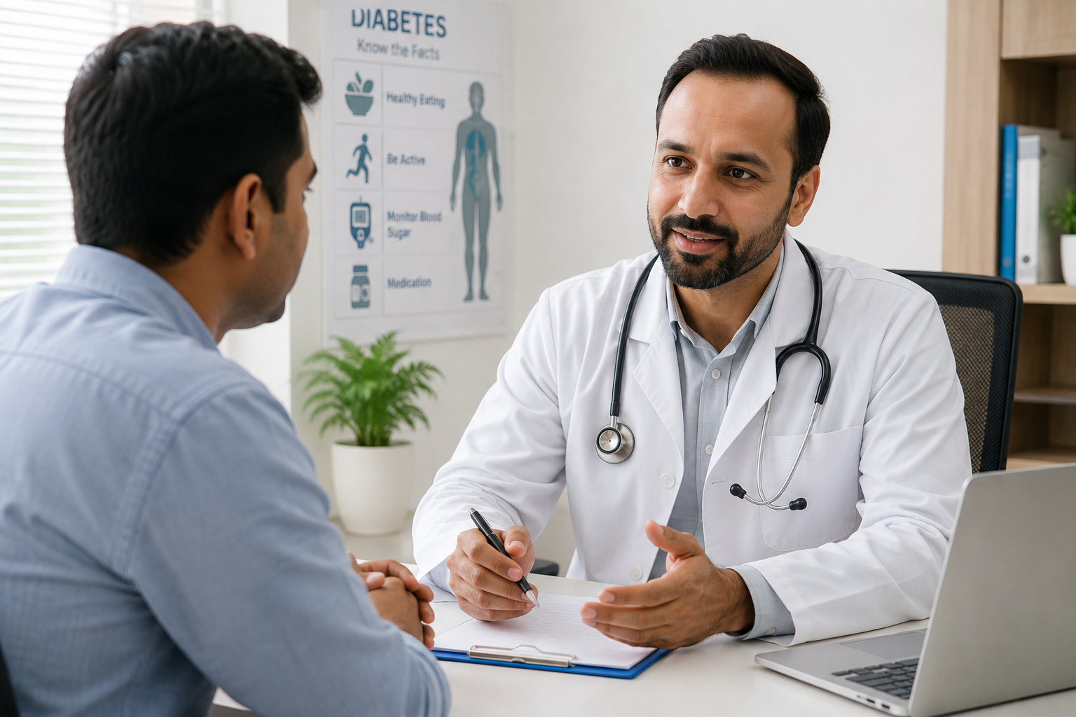 Doctor discussing diabetes and endocrine health with a patient during a consultation